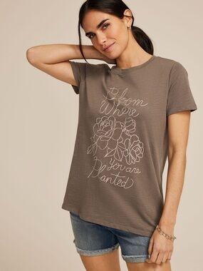 Maurices Taupe Floral Script Graphic Tee